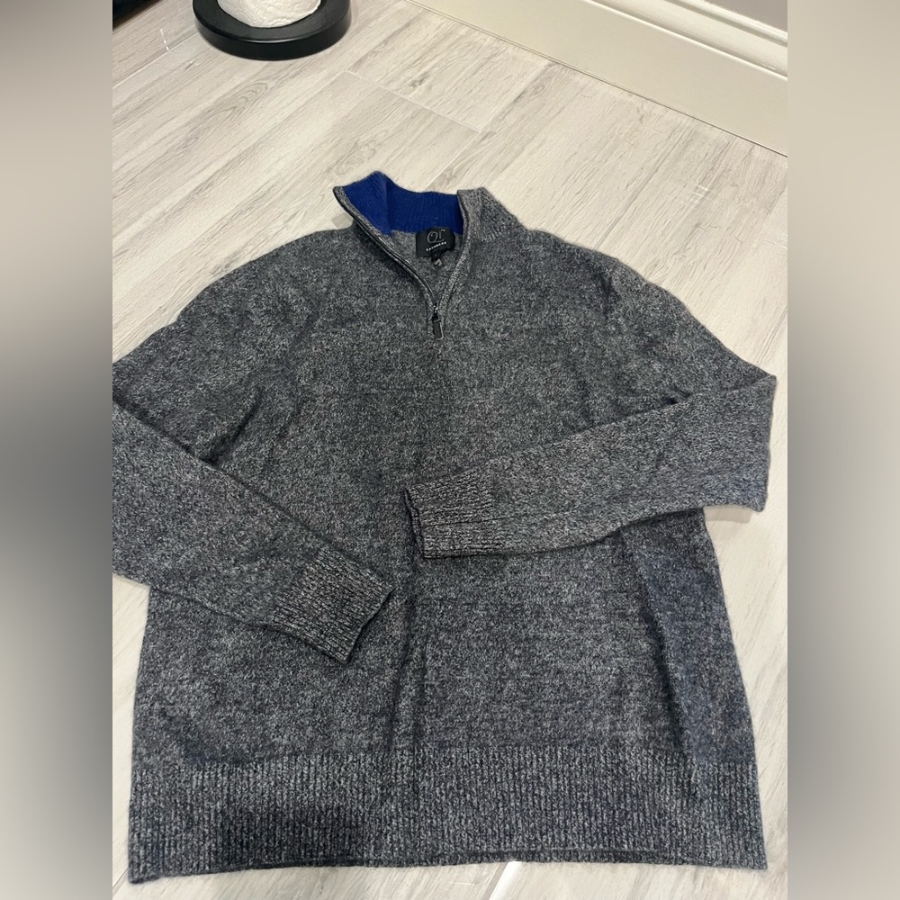 Qi Cashmere Boy’s Gray and Blue Zip Up Sweater